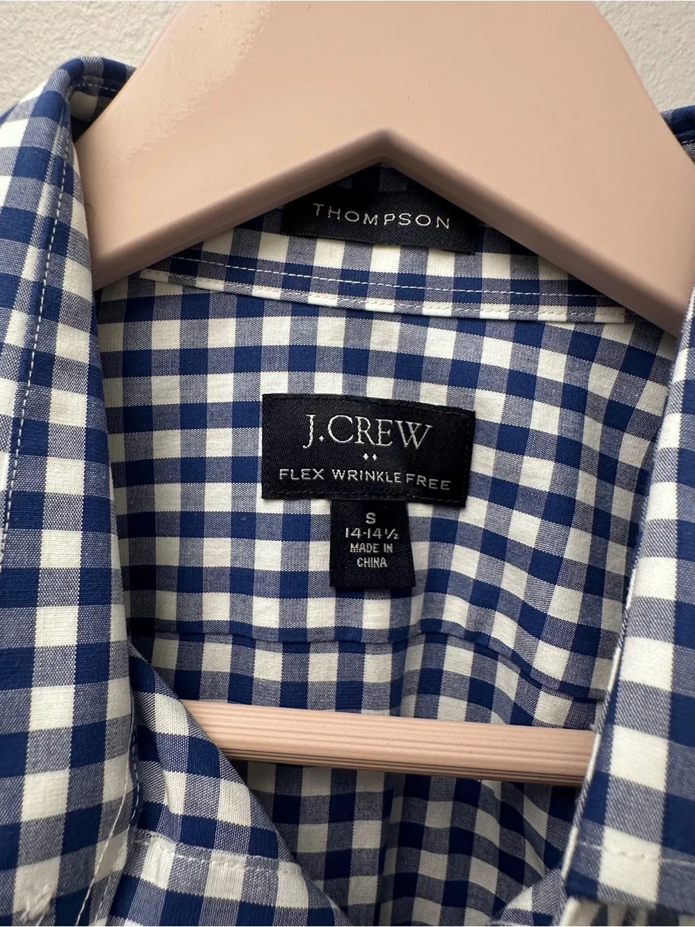 J. Crew Men’s Navy and White Gingham Dress Shirt Thompson Flex Wrinkle Small